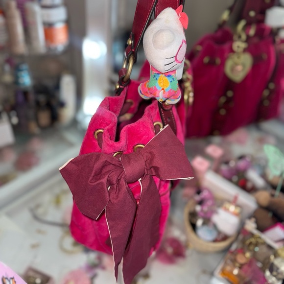 Vintage Juicy Couture Satchel Bag Hot pink Velour Embossed Y2K Hobo Shoulder bag - Picture 5 of 13